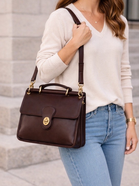 Vintage Coach NYC Station Bag Brown Glove Leather Crossbody Top Handle Rare USA - Picture 3 of 14